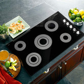 COS-365ECC Electric Ceramic Glass Cooktop with 4 Burners, Dual Zone Element, Hot Surface Indicator Light and Control Knobs, 36 inches, Black